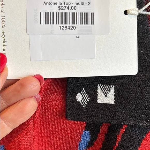 Diane Von Furstenberg Red and Black Graphic Knit Top - Picture 7 of 7